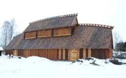 3D Digital Render of Viking Hall in Snow